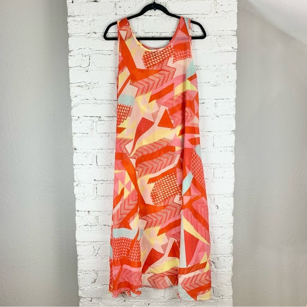 Aquarius Geometric Mesh Chiffon Red Maxi Coverup Swim Beach Dress Small